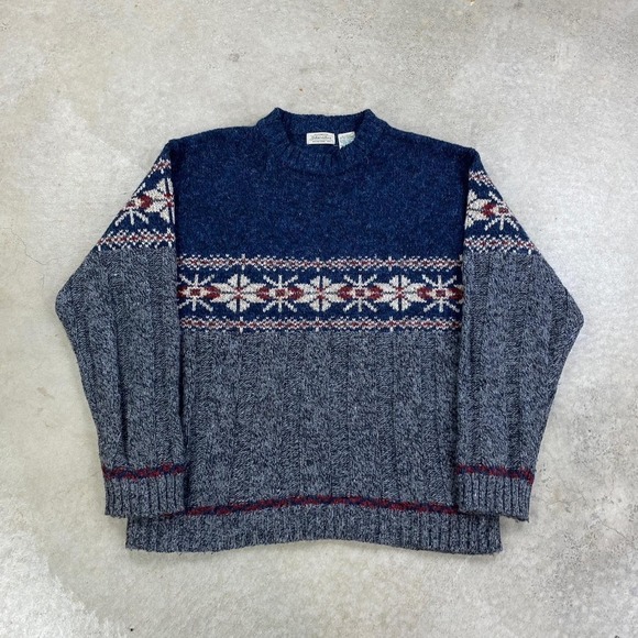 St. John's Bay Other - Vintage 90s St. John's Bay Sweater Size XL Navy Blue Fair Isle Knit Pullover